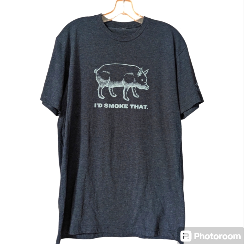 Traeger T-Shirt Men L Navy Blue  heather I'd Smoke That Short Sleeve Funny